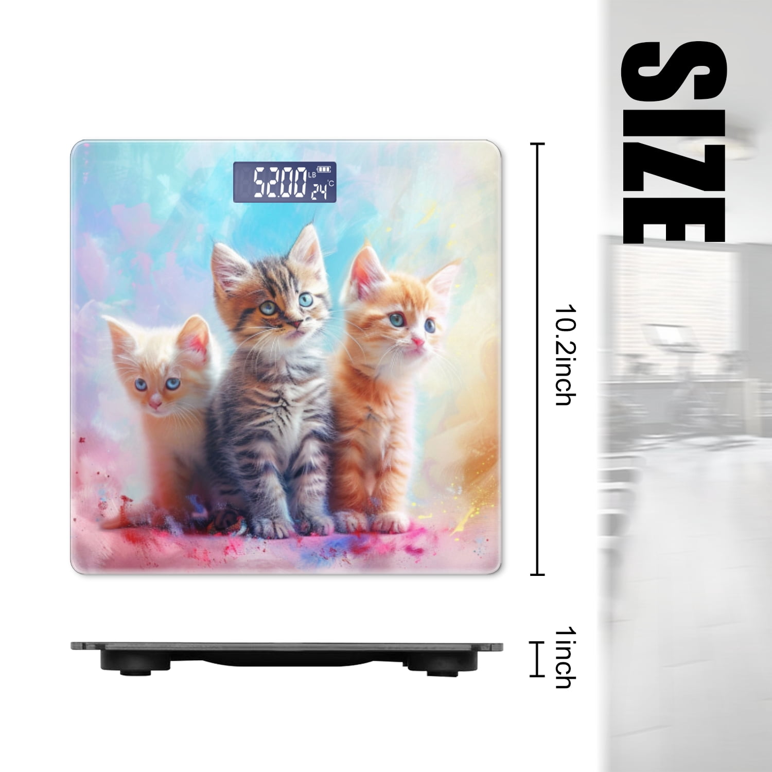 High Precision Body Weight Scale Smart Bathroom Scales with Large LCD Display(400lbs),Decorative for Bedroom-Cute Adorable Baby Kittens Sitting Together, With Soft