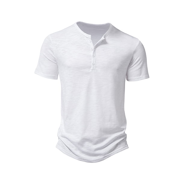 Lucakuins Hombres Camisa Casual, Manga Corta Cuello Redondo Botones Sólido Suelto Fiesta Calle Primavera Verano Tops Lucakuins moda