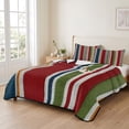 thumbnail image 2 of Quilts Twin XL Size Bedding Set, Red Green Striped Lightweight Quilted Comforter, Farmhouse Vintage Minimalist Stripe Soft Reversible Bedspread Coverlet with Pillow Covers for All Season, 68" x 98", 2 of 9