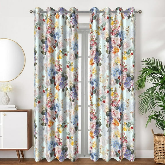 SUNOLIFE Pink Floral Blackout Curtains 2 Panels 63 Inch Spring Flowers Window Curtains for Living Room Bedroom