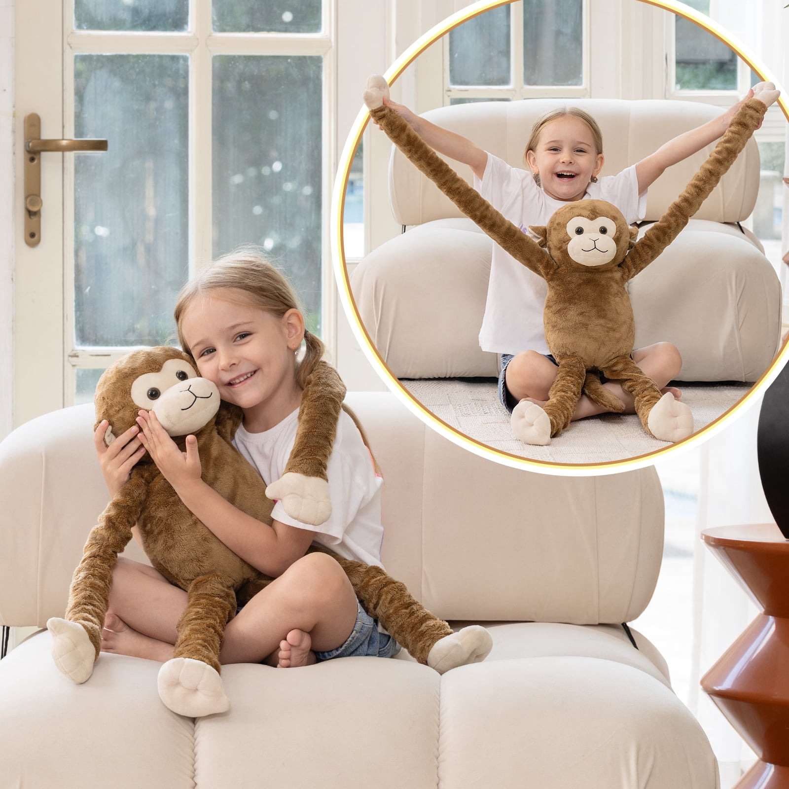 MorisMos Stretchable Long-Legged Monkey Stuffed Animal,Microwavable Heating Plush Toy