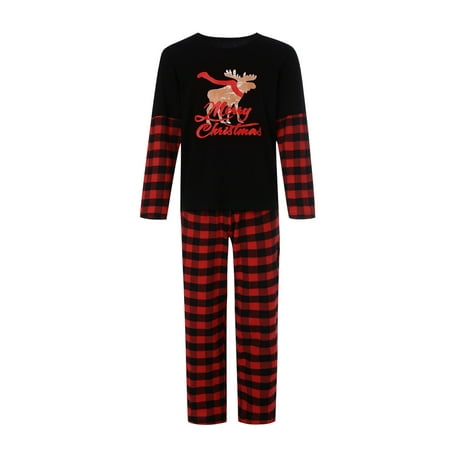

Liliz Christmas Family Pajamas Deer Print Long-Sleeve Tops with Plaid Pants Suit All Ages