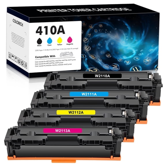 410A Toner Cartridges Compatible for HP 410A CF410A Color Laserjet Pro MFP M477fnw M477fdw M477fdn M452dn M452nw M477 M452 M377 410X CF410X Printer Ink, Pack-4
