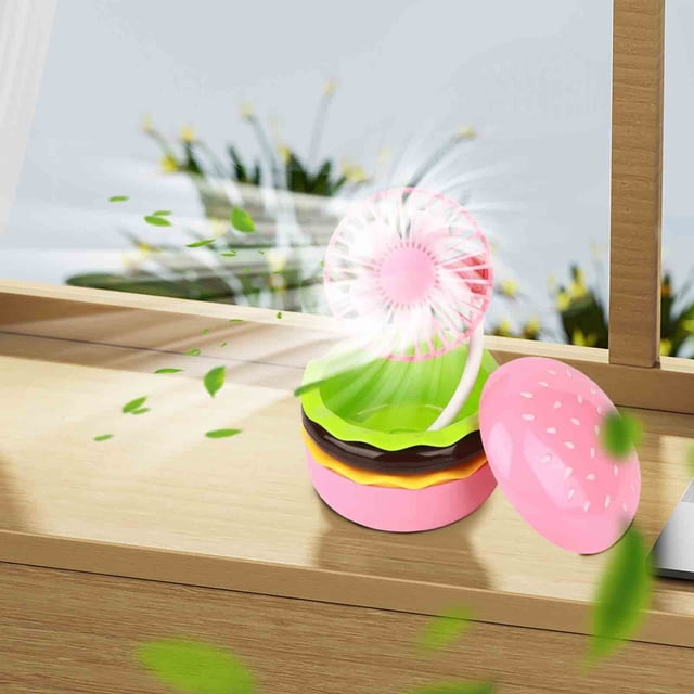 USB Burger Mini Fan With Beauty Mirror Portable Mini Handheld Fan As A Gift