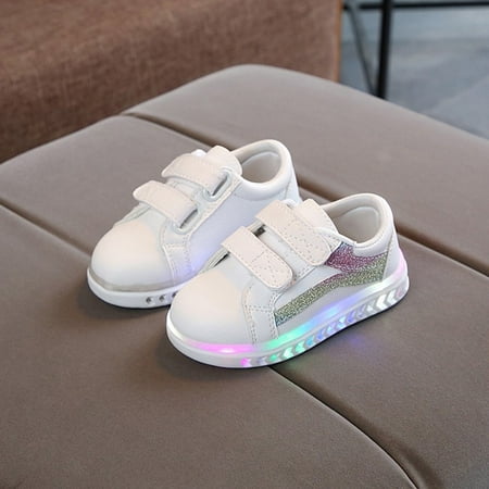 

Children Kid Baby Girls Boys Striped Bling Flat Led Luminous Sport Sneaker Shoes