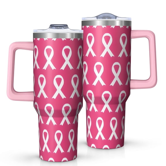 Pink Breast Cancer Tumbler with Handle and Lid,40oz Double Wall Vacuum Insulated Tumbler,Cups Gift for Women and Men