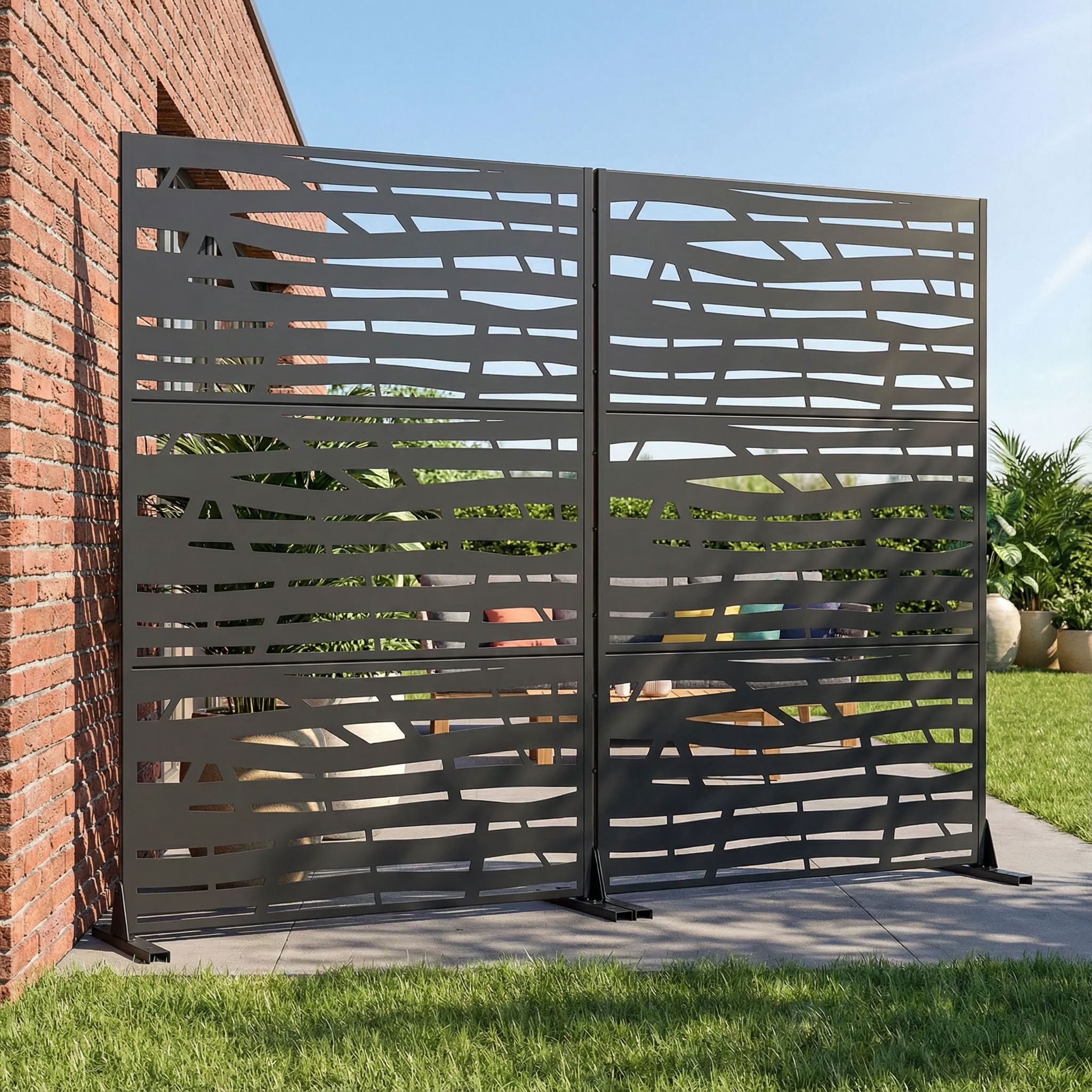 MAYEERTY 72*47in Outdoor Privacy Screen, Weatherproof Metal Privacy Panel, Privacy Divider for Patio, Balcony, Backyard, Garden