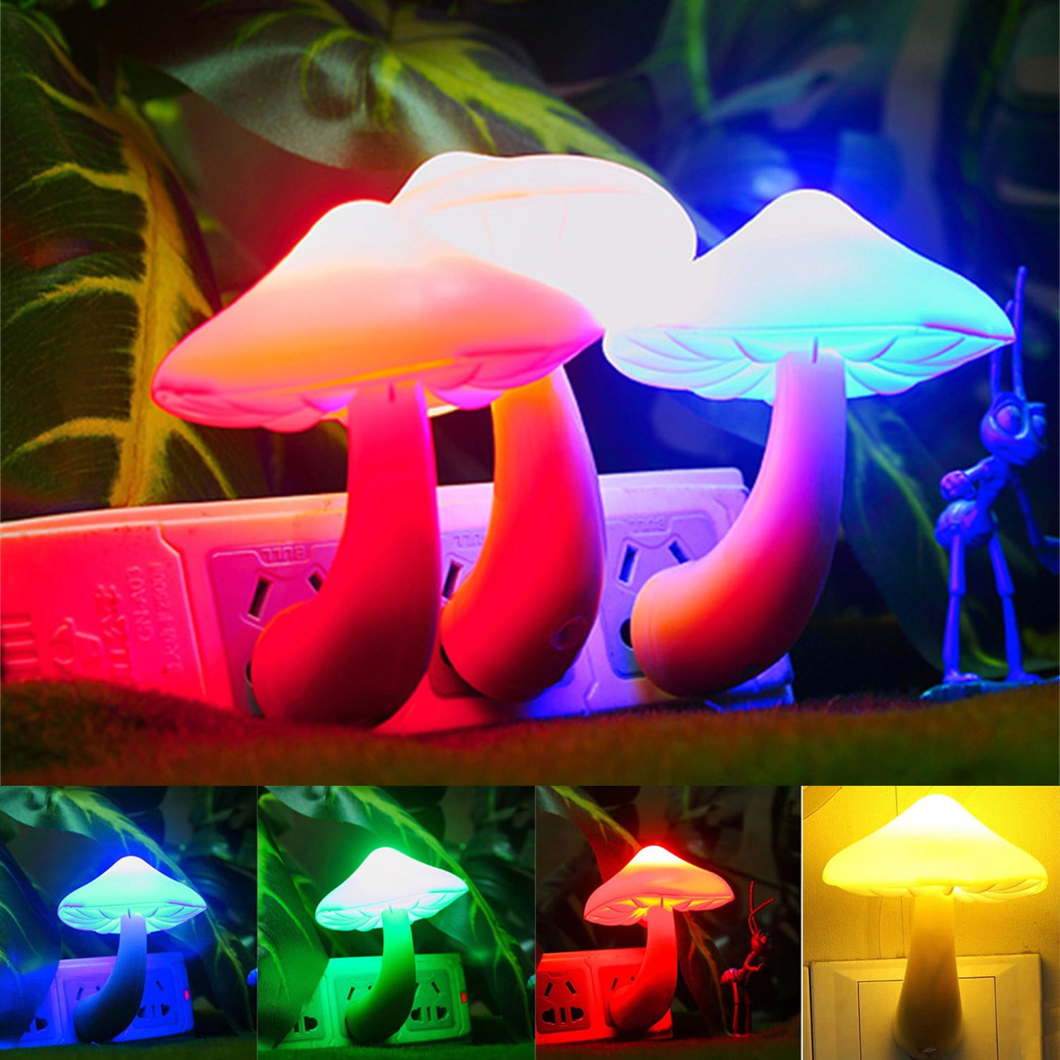 LED Mushroom Night Light Lamp with Dusk to Dawn Sensor,Plug in LED Bed