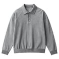 thumbnail image 4 of Conairie Polo Shirts for Men Long Sleeve Fall Henley Waffle Lapel Quarter Button Polo Shirt Casual Striped Loose Fit Sweat Tops Grey XXXXXL, 4 of 4