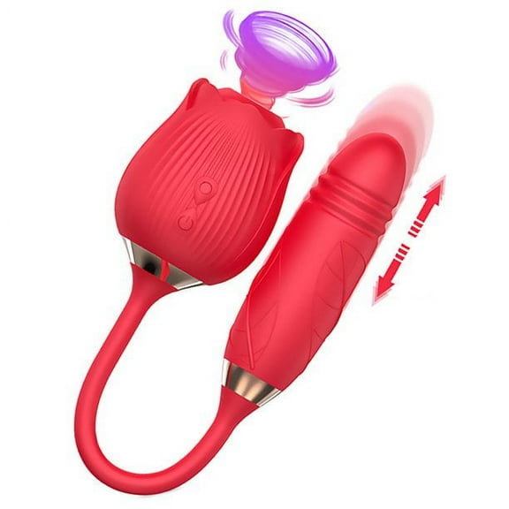 Rose Toy for Women - 2 in 1 Vibrator and Adult Sex Toys with Vibrating, G Spot Sex Accessories for Adults Couples, Red