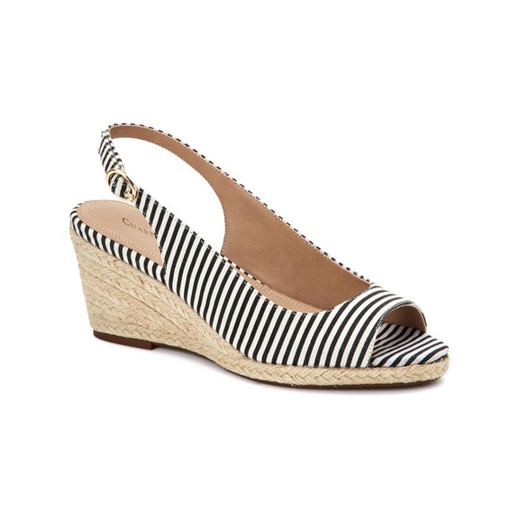CHARTER CLUB Womens Black Striped Sling Back Padded Tamaare Almond Toe Wedge Buckle Espadrille Shoes 8 M