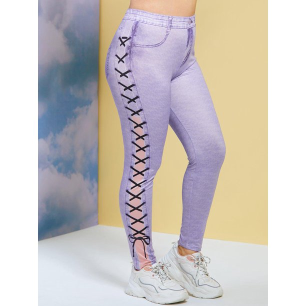 Leggings de impresión de mezclilla de encaje 3D Rosegal Leggings de talla grande