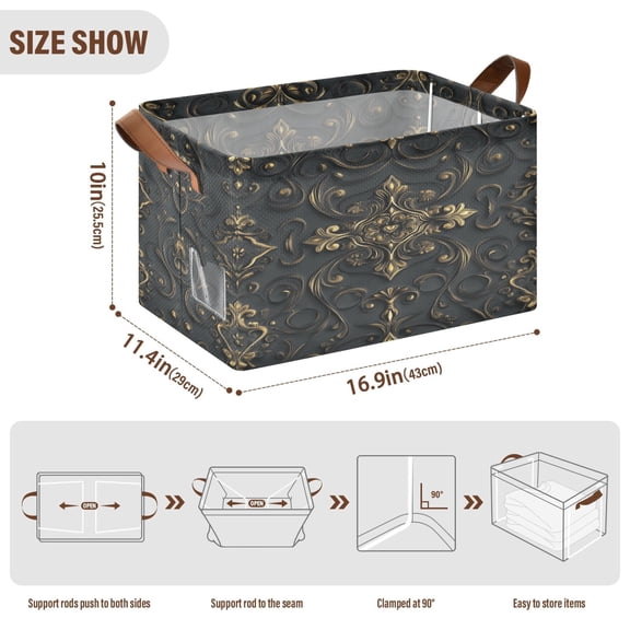 BZSMCE Collapsible Fabric Cube Storage Bins Design Black and Gold Pattern Design Pattern Storage Box