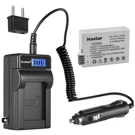 Kastar 1-Pack LP-E8 Battery and LCD AC Charger Compatible with Canon LP-E8 LPE8 Battery  Canon LC-E8 LC-E8E Charger  Canon EOS Kiss X5  EOS Kiss X6 Digital Cameras  Canon Camera Grip BG-E8