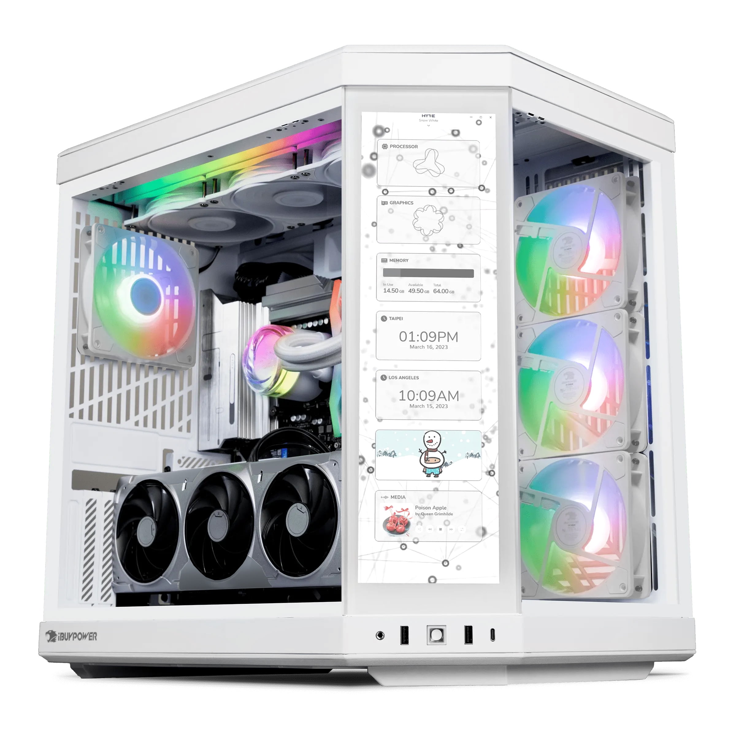 iBUYPOWER Y70TI Gaming PC Desktop Computer with HYTE Touch Screen Case, Intel Core Ultra 9 285 CPU, NVIDIA RTX 5070Ti 16GB GPU, 32GB DDR5 RGB RAM,2TB SSD,Windows 11 Home,Keyboard,Mouse-Y70TIWI9N57T01