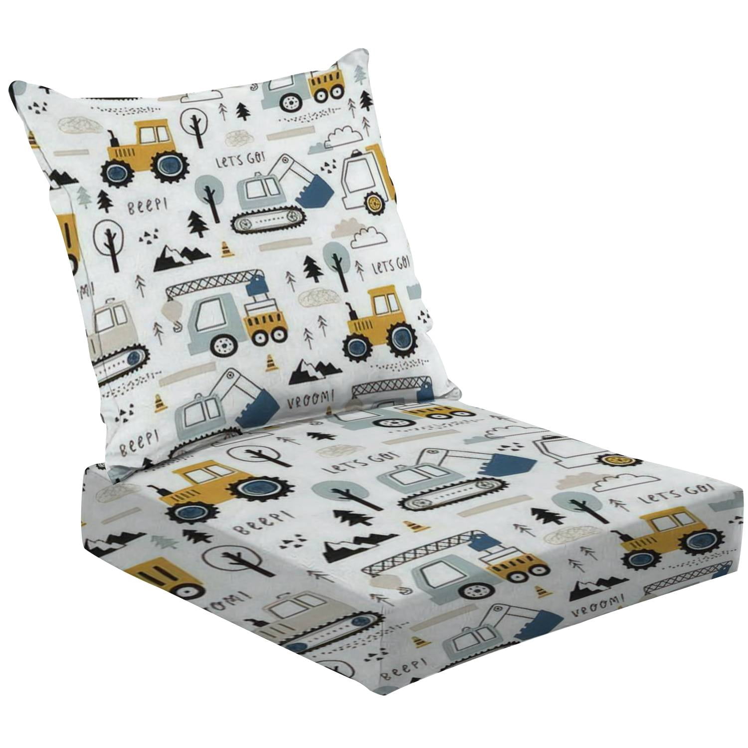 2Piece Deep Seating Cushion Set Hand drawn cute cars Truck tractor