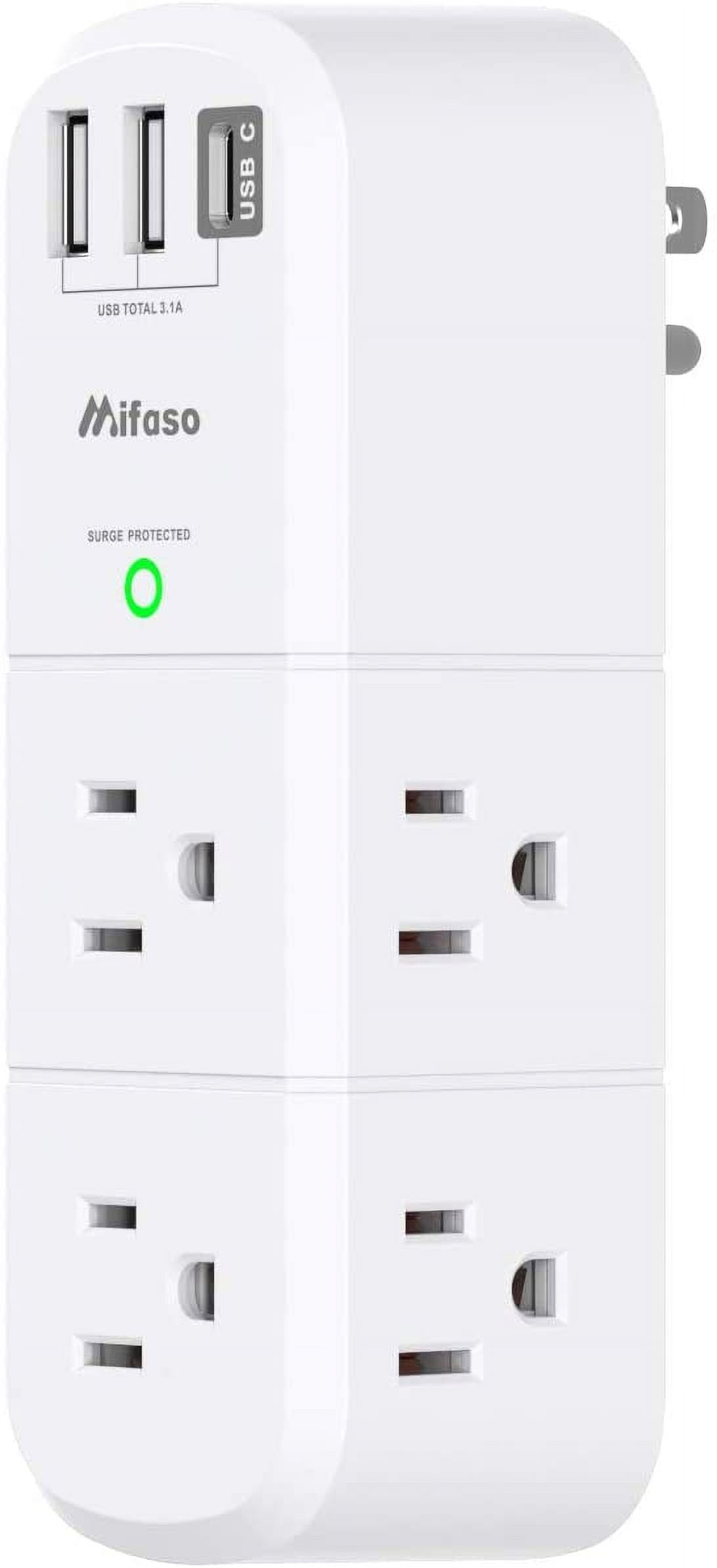 RGHJAR-Outlet Extender with Rotating Plug, Surge Protector 6 AC Multi Plug Wall Outlets and 3 USB Ports, 1800 Joules, 3-Sided Swivel Power Strip Spaced Splitter for Home, Travel, Dorm Room Essential