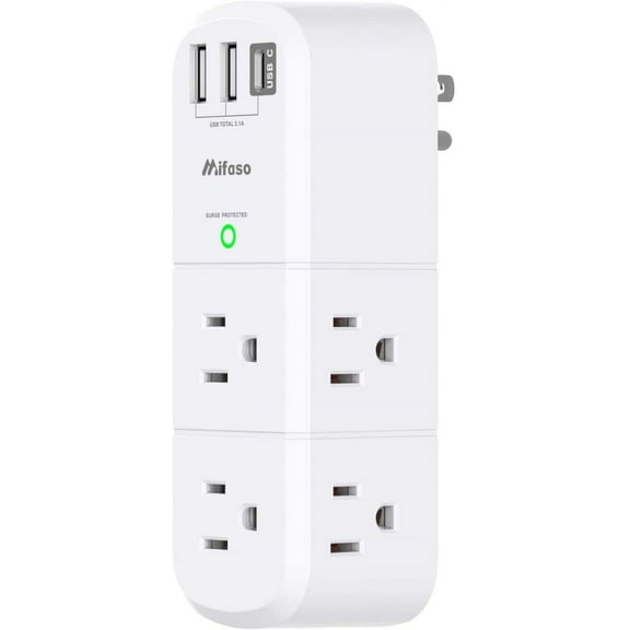 Outlet Extender with Rotating Plug, Surge Protector 6 AC Multi Plug Wall Outlets and 3 USB Ports, 1800 Joules, 3-Sided Swivel Power Strip Spaced Splitter for Home, Travel, Dorm Room Essentials