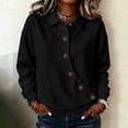 thumbnail image 2 of Hurxie Women's Solid Color Sports Casual Loose Button Lapel Hoodless Sweatshirt Top Black,S, 2 of 7