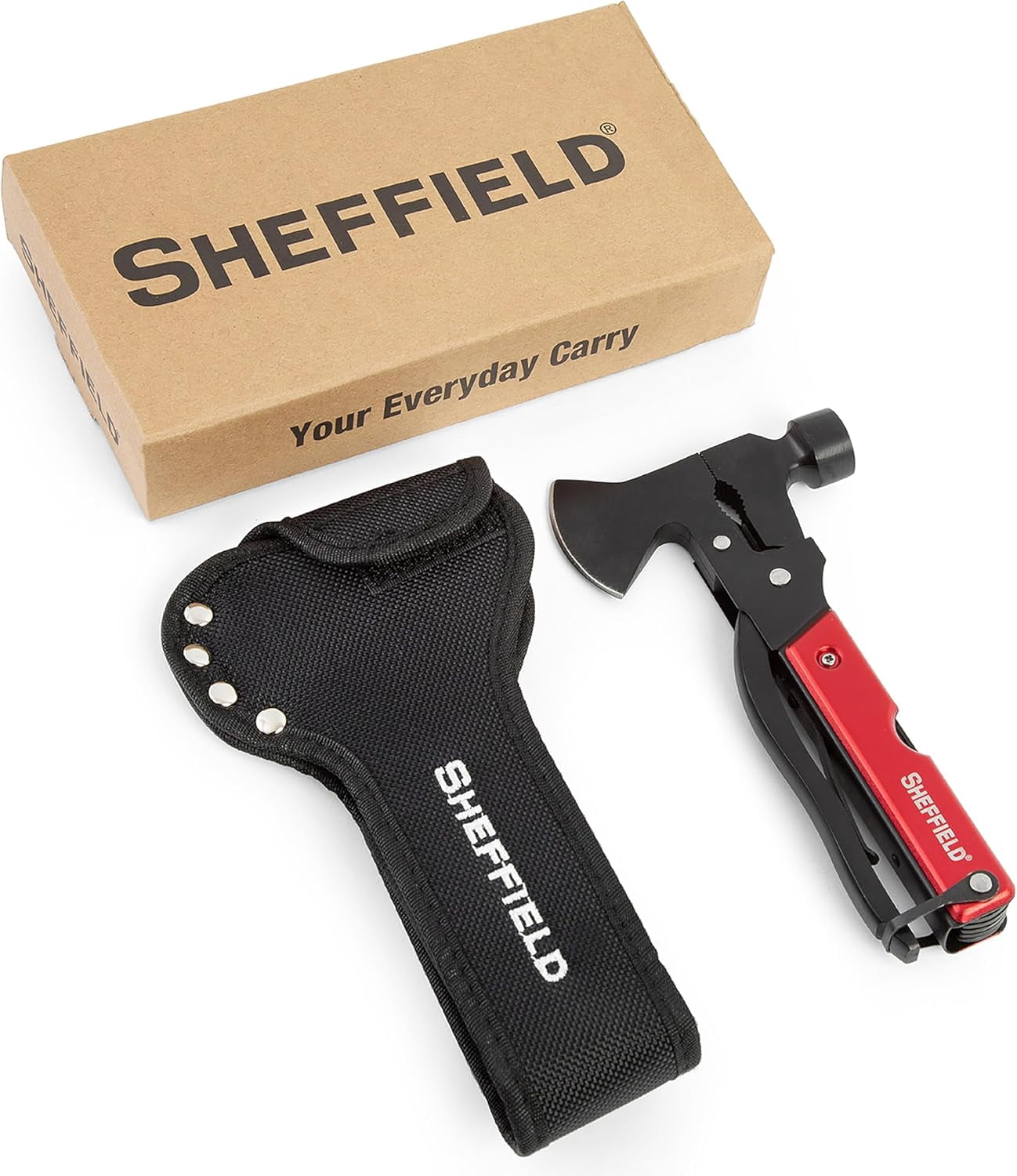 RGHJAR-14-in-1 Multitool, Stocking Stuffers, Camping Hatchet Comes With 1680D Polyester Hatchet Sheath, Alloy Steel Camping Hammer Multitool, Great Hiking Gifts