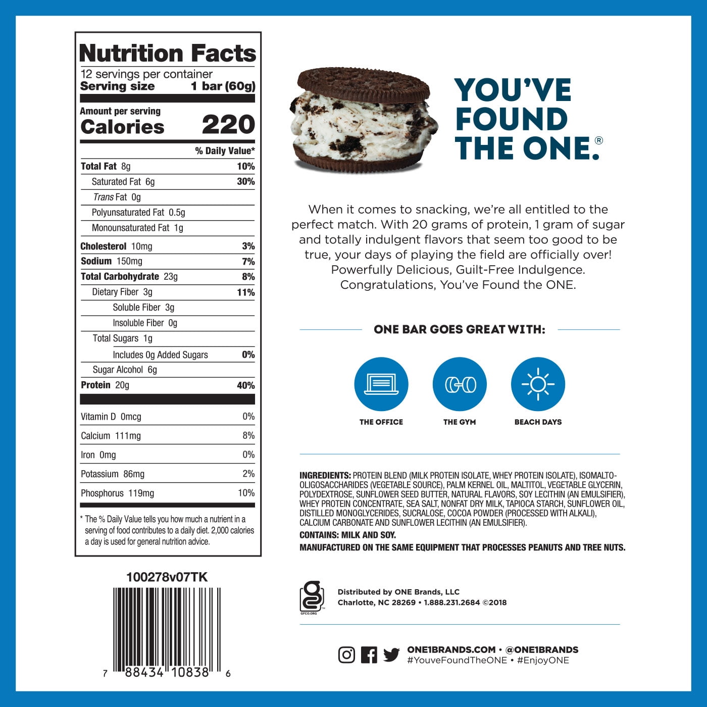 ONE Brands Protein Bar, Cookies & Crème, 20g Protein, 12 Count