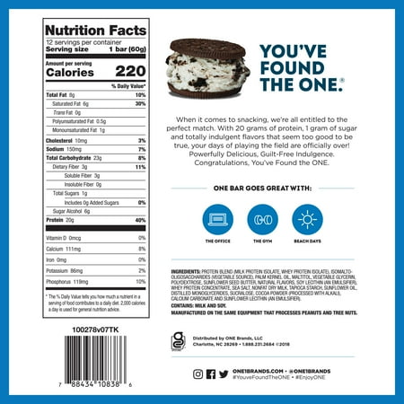ONE Brands Protein Bar, Cookies & Crème, 20g Protein, 12 Count