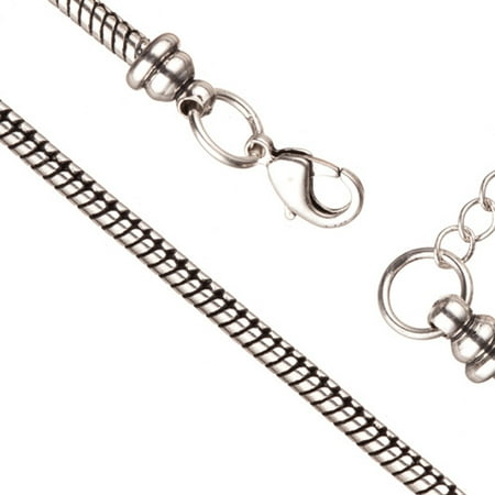 Bracelet Chain For Large Hole Charms (European Style) Antique-Silver Plated 2.7mm Snake 7.5 Inch With Lobster Claw Clasp And Extension Chain Sold per pkg of 1