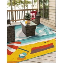 Unique Loom Outdoor Coastal Collection Area Rug - Beach Day (7' 10" Square Multi/Navy Blue)