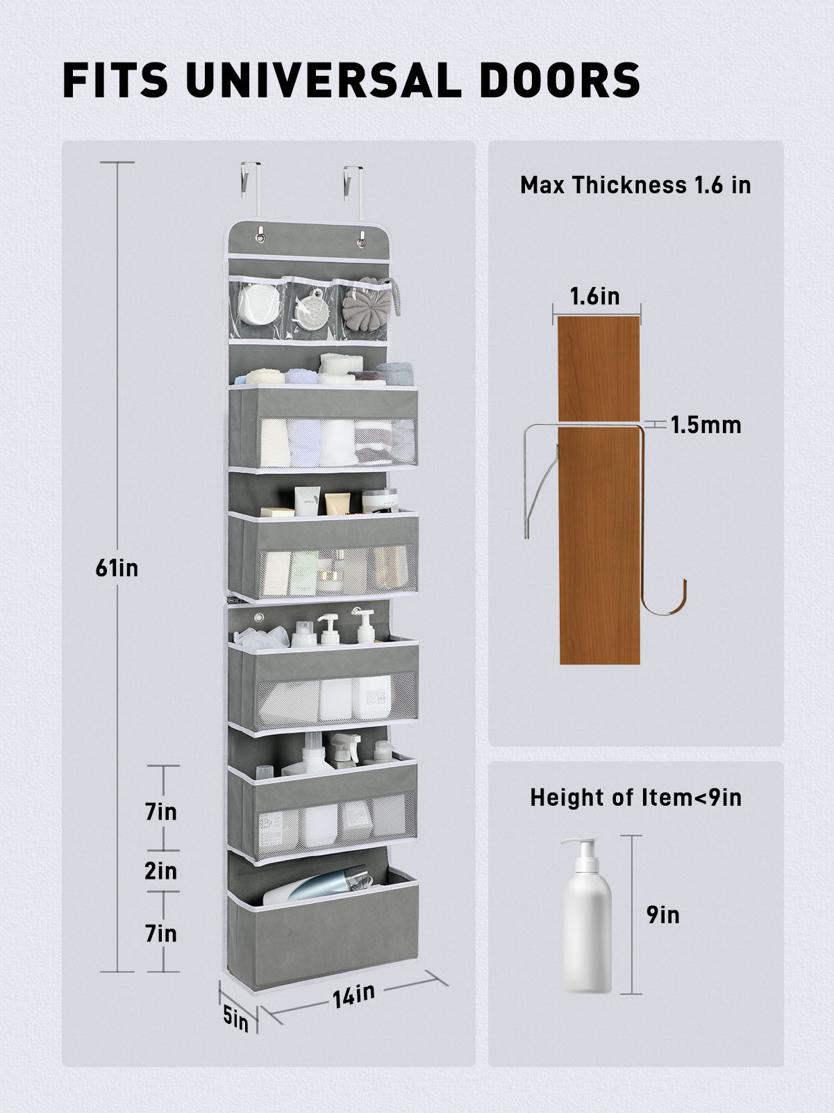 LazySpin 6-Shelf Over the Door Organizer, Gray photo 8