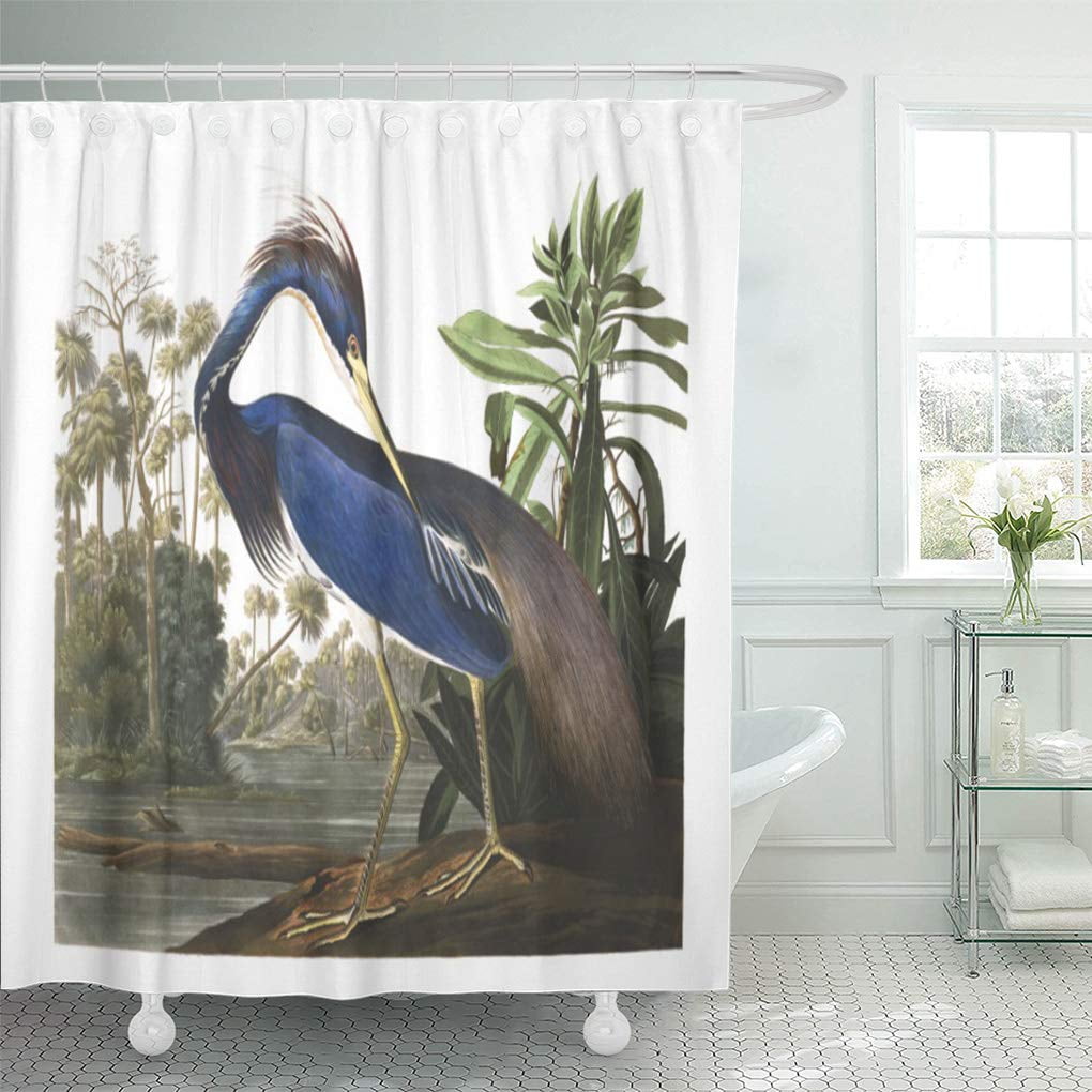 Atabie Audubon Blue Louisiana Heron, Blue Heron Shower Curtain