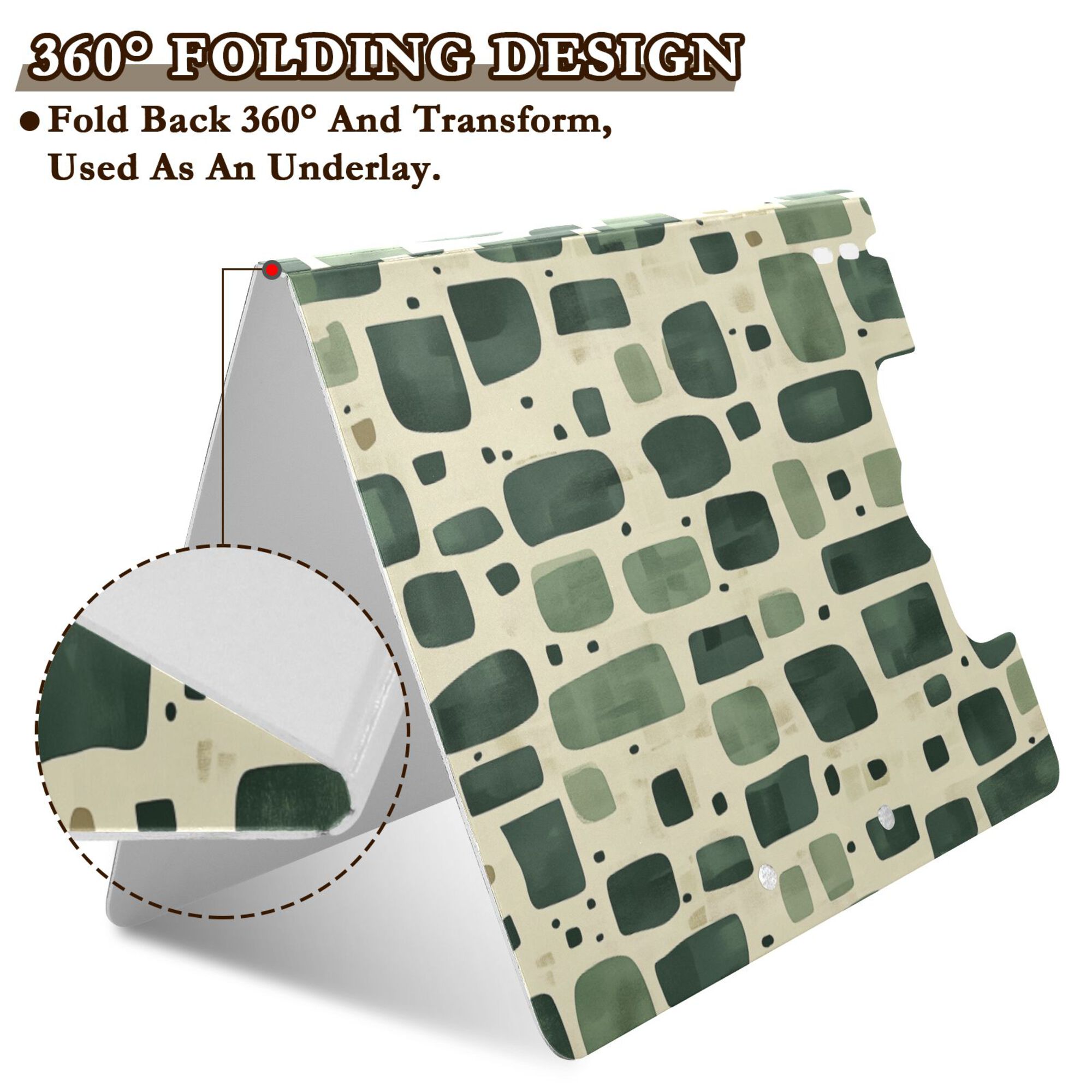 FORMRS A4 Clipboard Folder with Pen Holder Horizontal Foldable School Office Binder, Green Geometric
