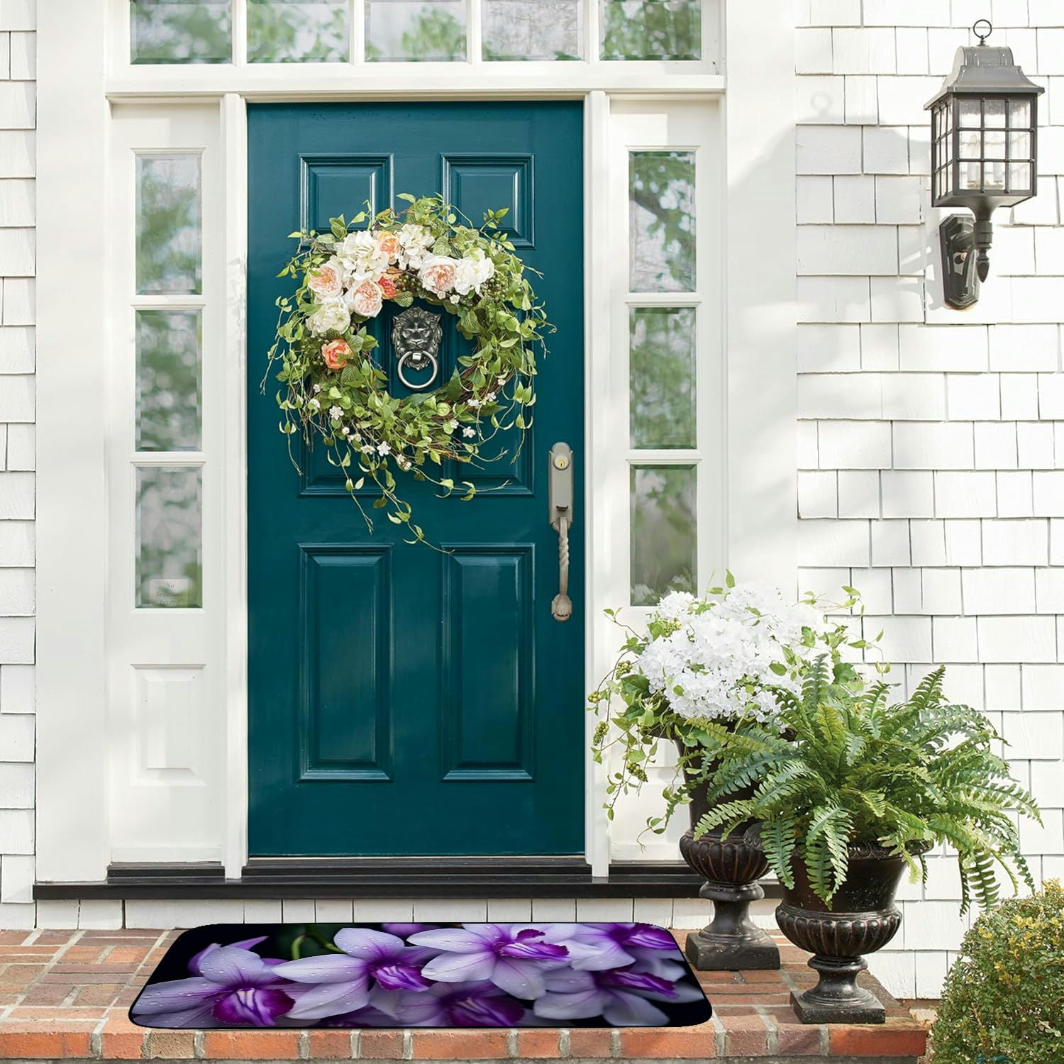 Qinduosi Decorative Door Mat, Door Mat with Non-Slip Rubber Backing, Easy Cleaning, Traps Dirt, for Entry, Patio, Garage - Orchid Purple Flowers Nature Tropical Beauty 19.68*47.24 in