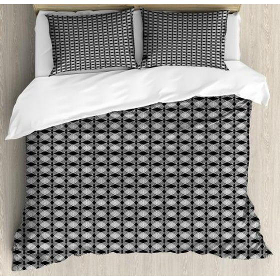 Black And White King Size Duvet Cover Set Intertwined Circles Black And White King Size Duvet Cover Set Intertwined Circles Rhombuses Pattern Monochrome Curved Stripes Decorative 3 Piece Bedding With 2 Pillow