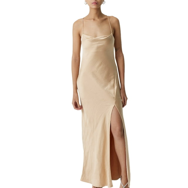 SUNSIOM Robe Longue en Satin pour Femmes Couleur Unie Été Dos Nu Fendue Robe de Soirée pour Cocktail Plage Mode Urbaine