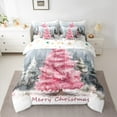 thumbnail image 2 of Manfei Pink Xmas Tree Bedding Comforter Set 7 Pieces for Teen, Watercolor Artwork Full Bedding Set, Merry Christmas Reversible Fitted Sheet Flat Sheet, Breathable Home Decor, 2 of 7
