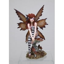 6.25 Inch Naughty Brown Fairy Sitting on Mushroom Statue Figurine