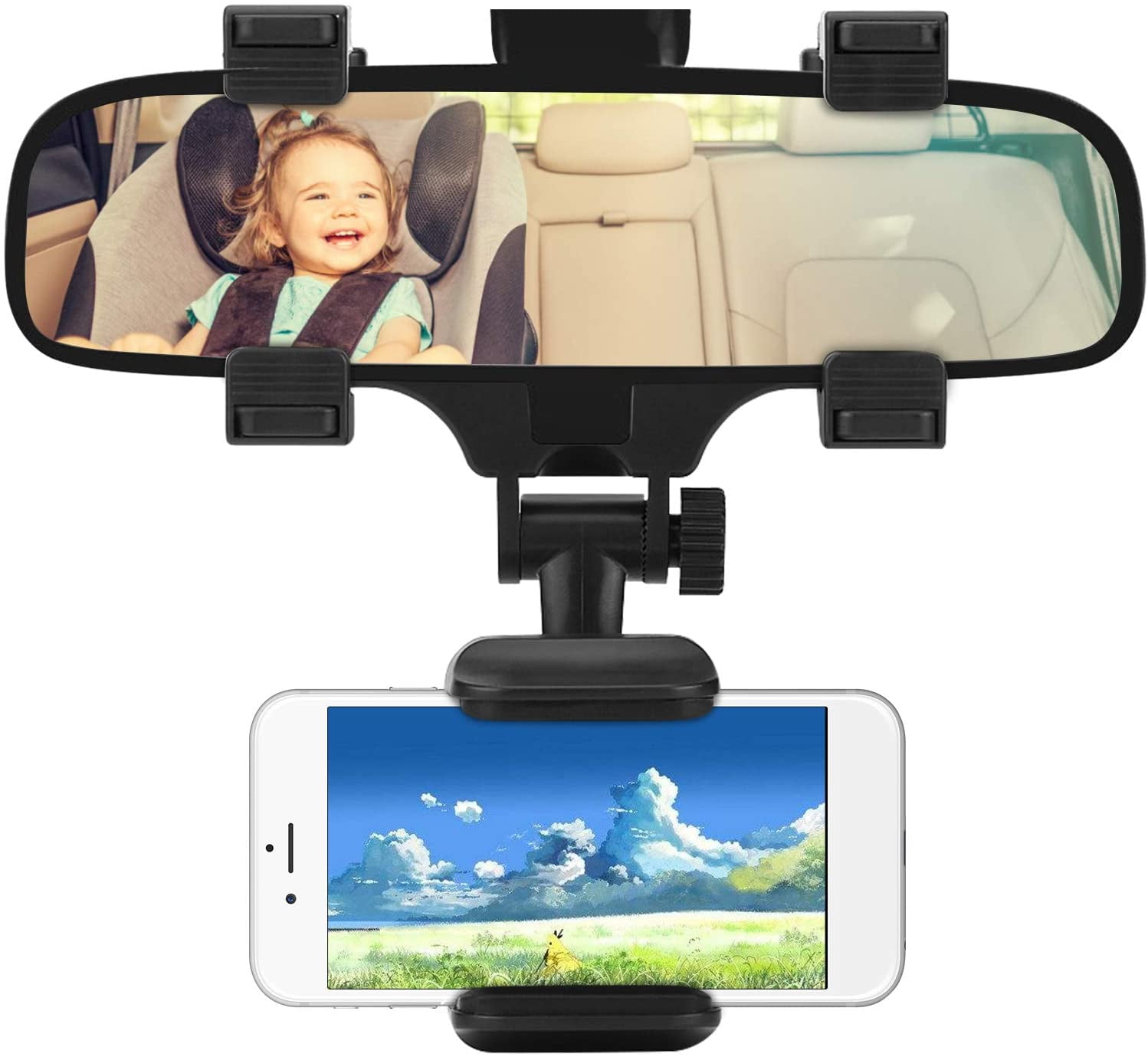 Mobile phone holder rear view mirror car rear view mirror holder for smartphone, car mobile phone holder universal mobile phone holder for all smartphones rear view mirror clip holder