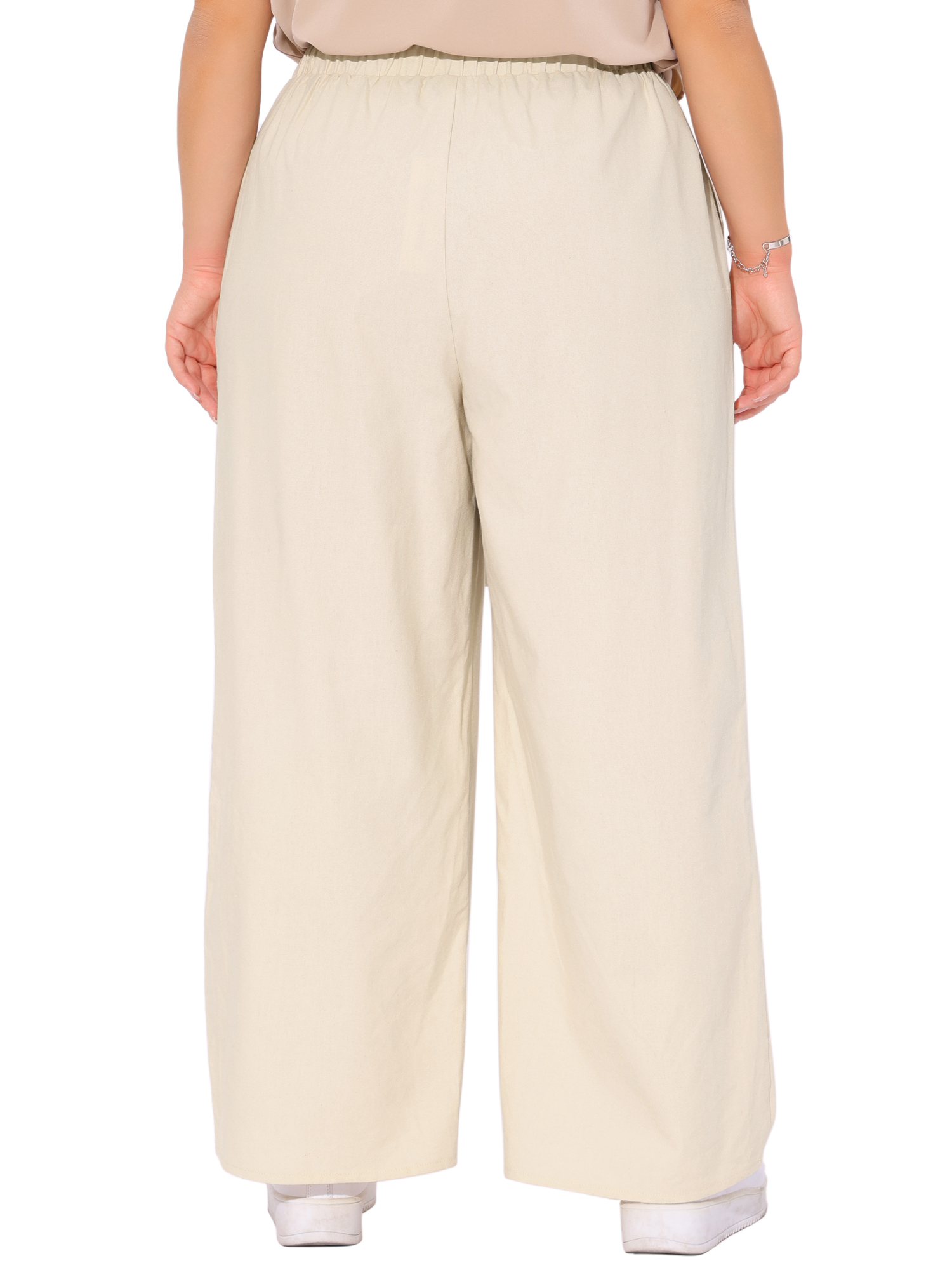 DARING DIVA Women's Plus Cotton Linen Summer Palazzo Pants with Pockets 2X Apricot