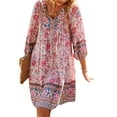 thumbnail image 4 of Blotona Summer Boho Dresses for Women Sexy V Neck Long Sleeve Floral Mini Dress Vintage Beach A Line Swing Dresses, 4 of 9