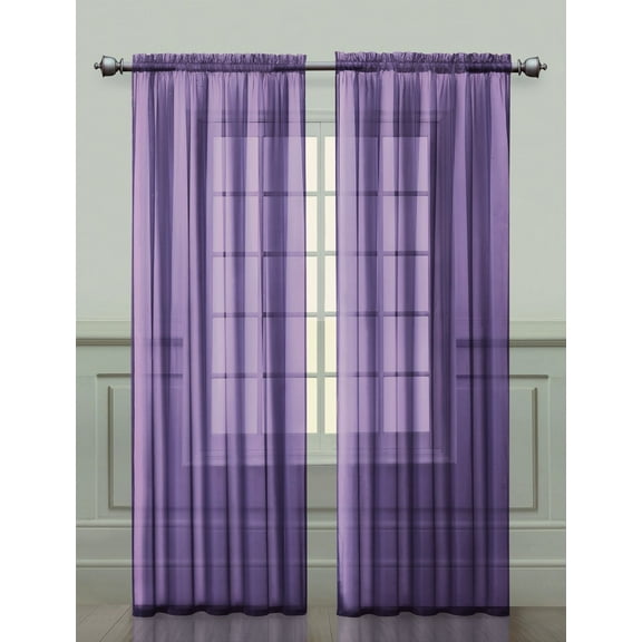 2 Pack: Ultra Luxurious High Thread Rod Pocket Sheer Voile Window Curtains by GoodGram® - Purple
