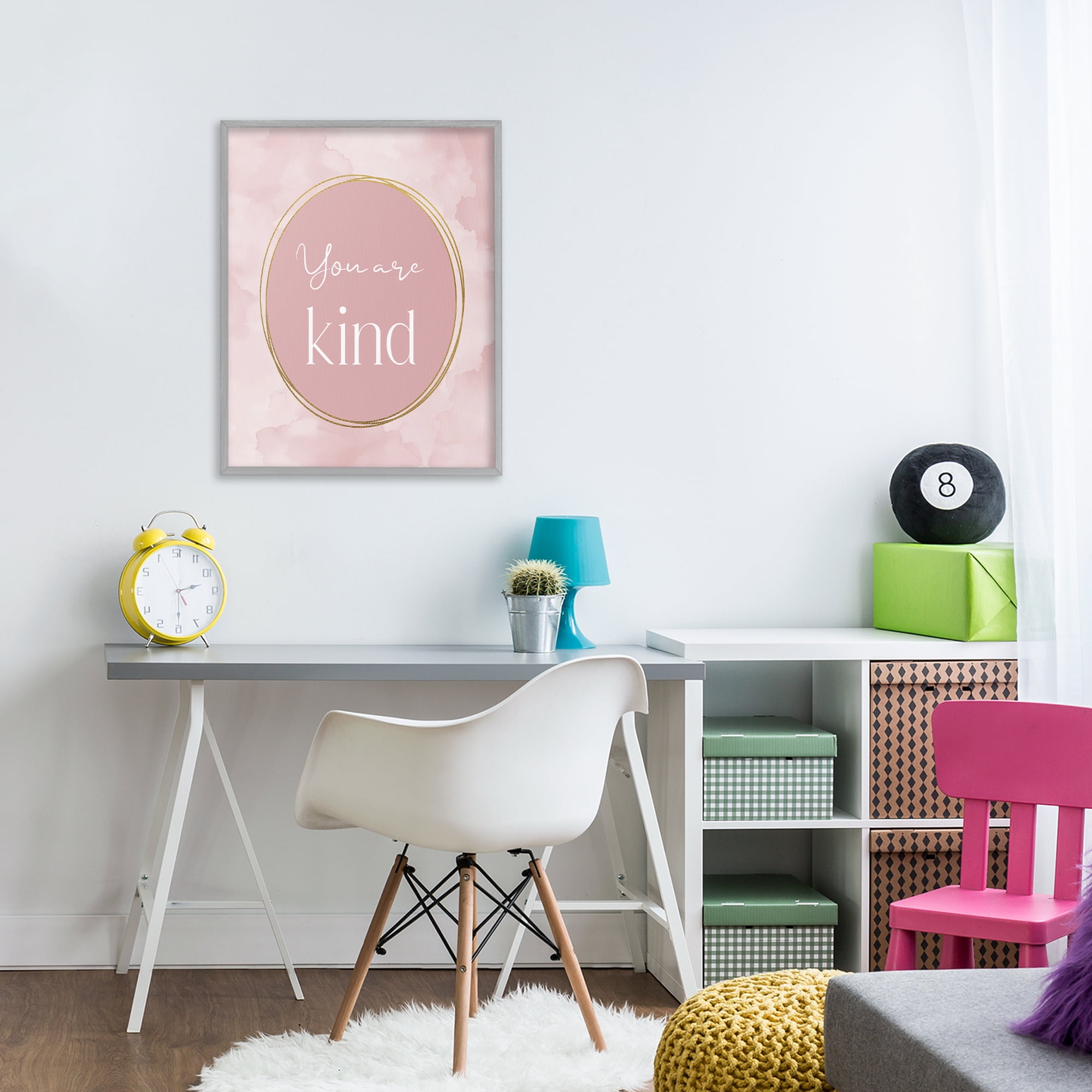 Stupell Industries Pink Golden Affirmation Gray Framed Giclee Art, design by Christine Simpson Art