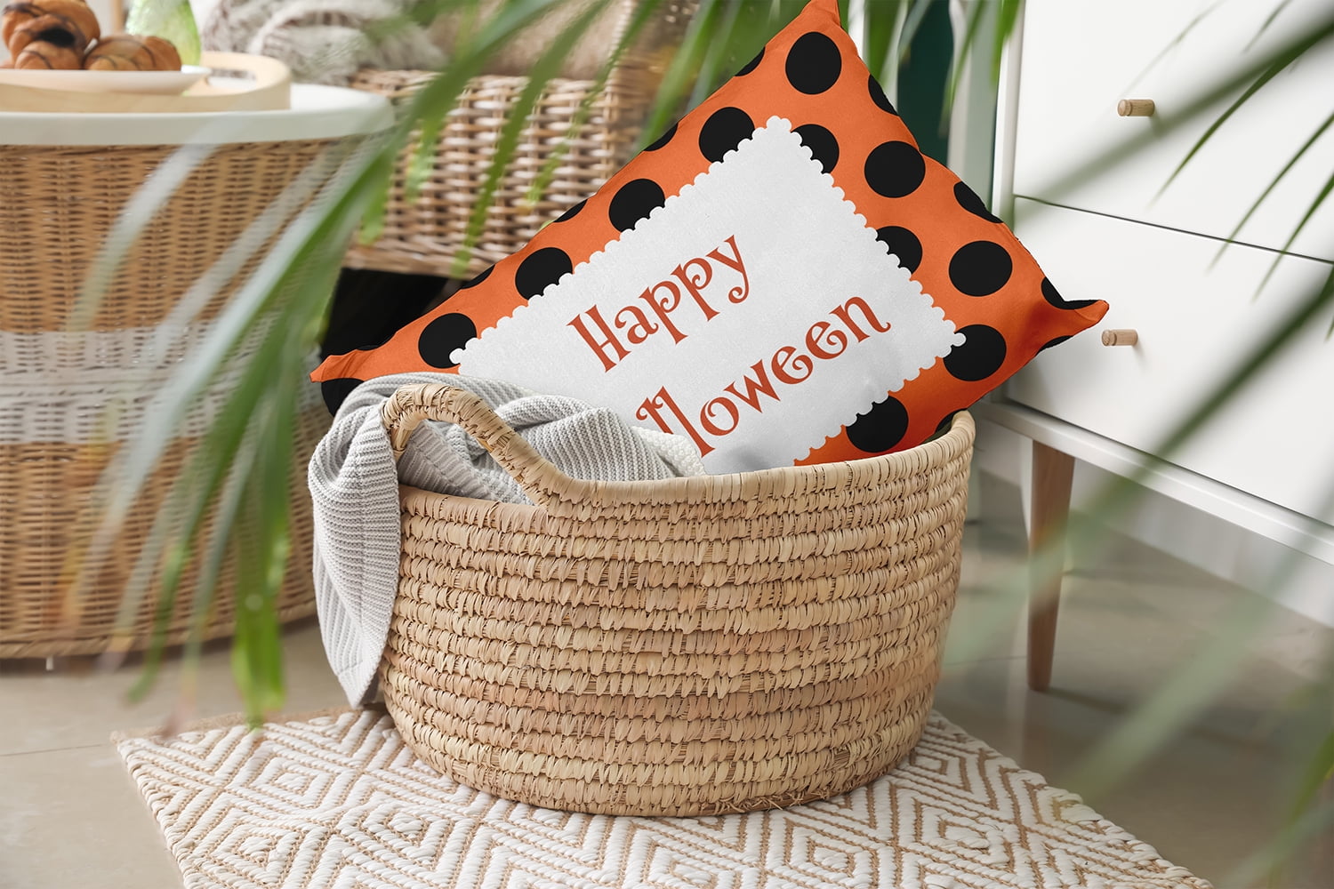 20" x 14" Simply Daisy Halloween Happy Halloween Dots Polyester Accent Pillow, Traditional Orange Qty 1