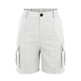 thumbnail image 3 of FRSASU Women's Work Cargo Shorts Summer Straight Leg Knee Length Plain Elastic Waist Regular Fit Shorts White, 3 of 6