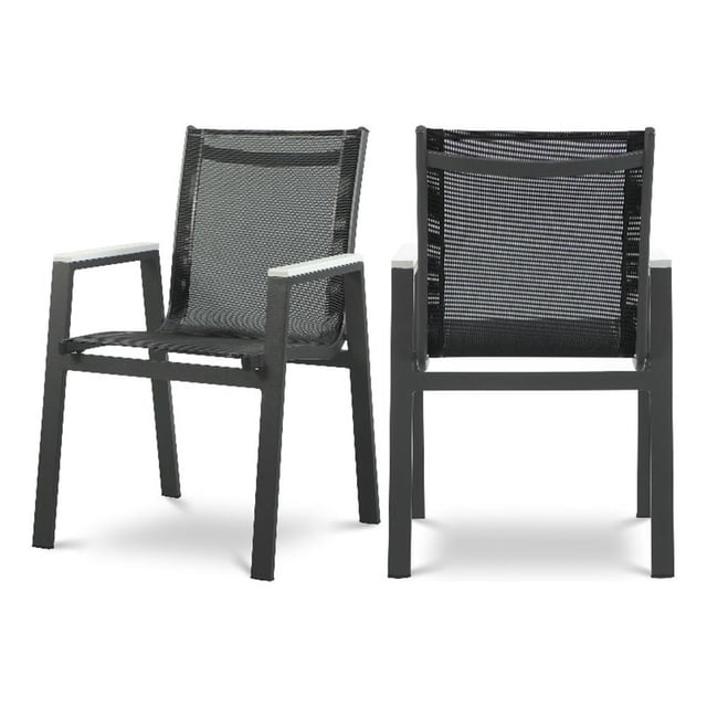 Meridian Furniture Nizuc Chaise de Salle à Manger d'Extérieur Noire pour Patio avec Accoudoirs (Ensemble de 2)