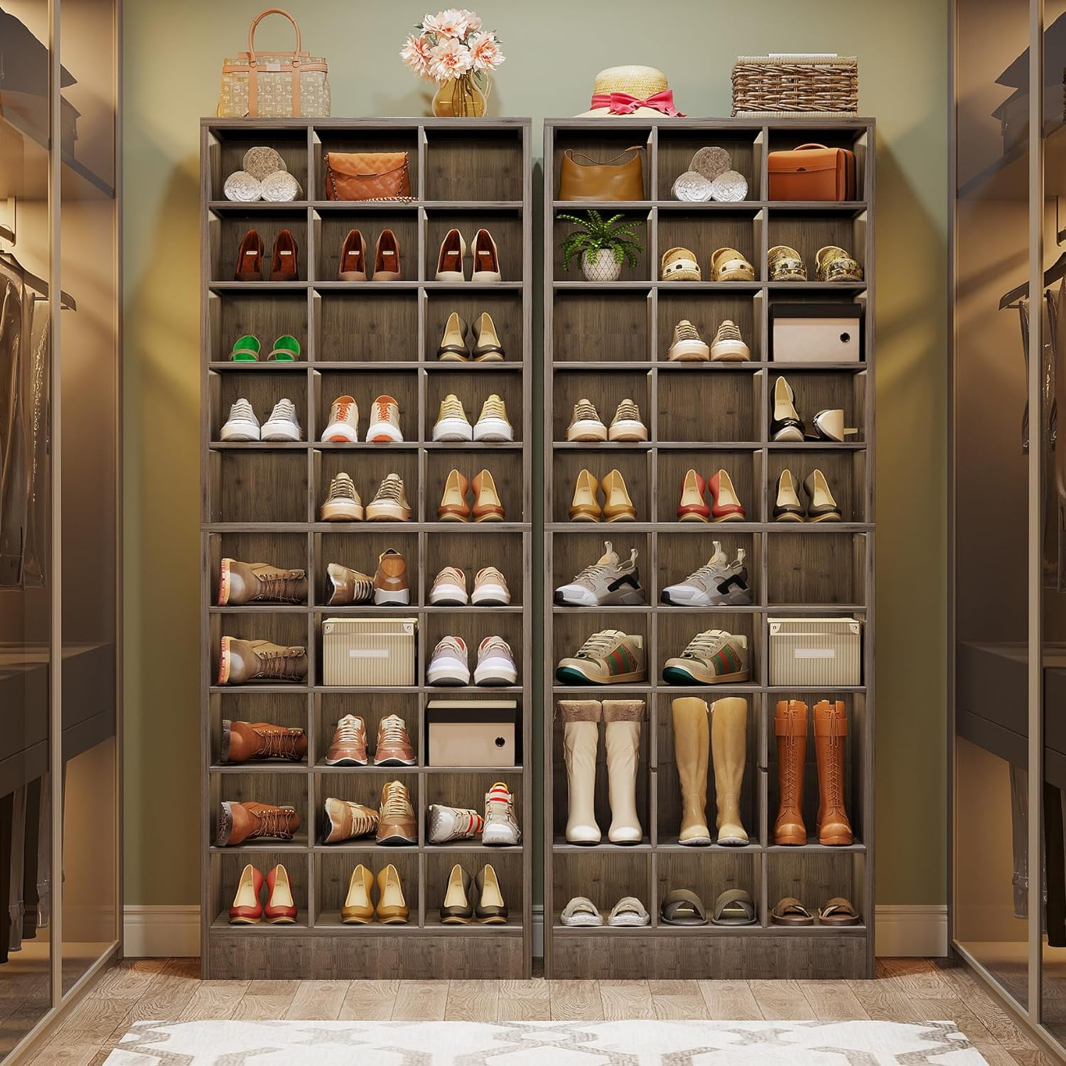 10-Tier Freestanding Shoe Rack Storage Cabinet, Gray, Holds up to 30-Pairs of Shoes