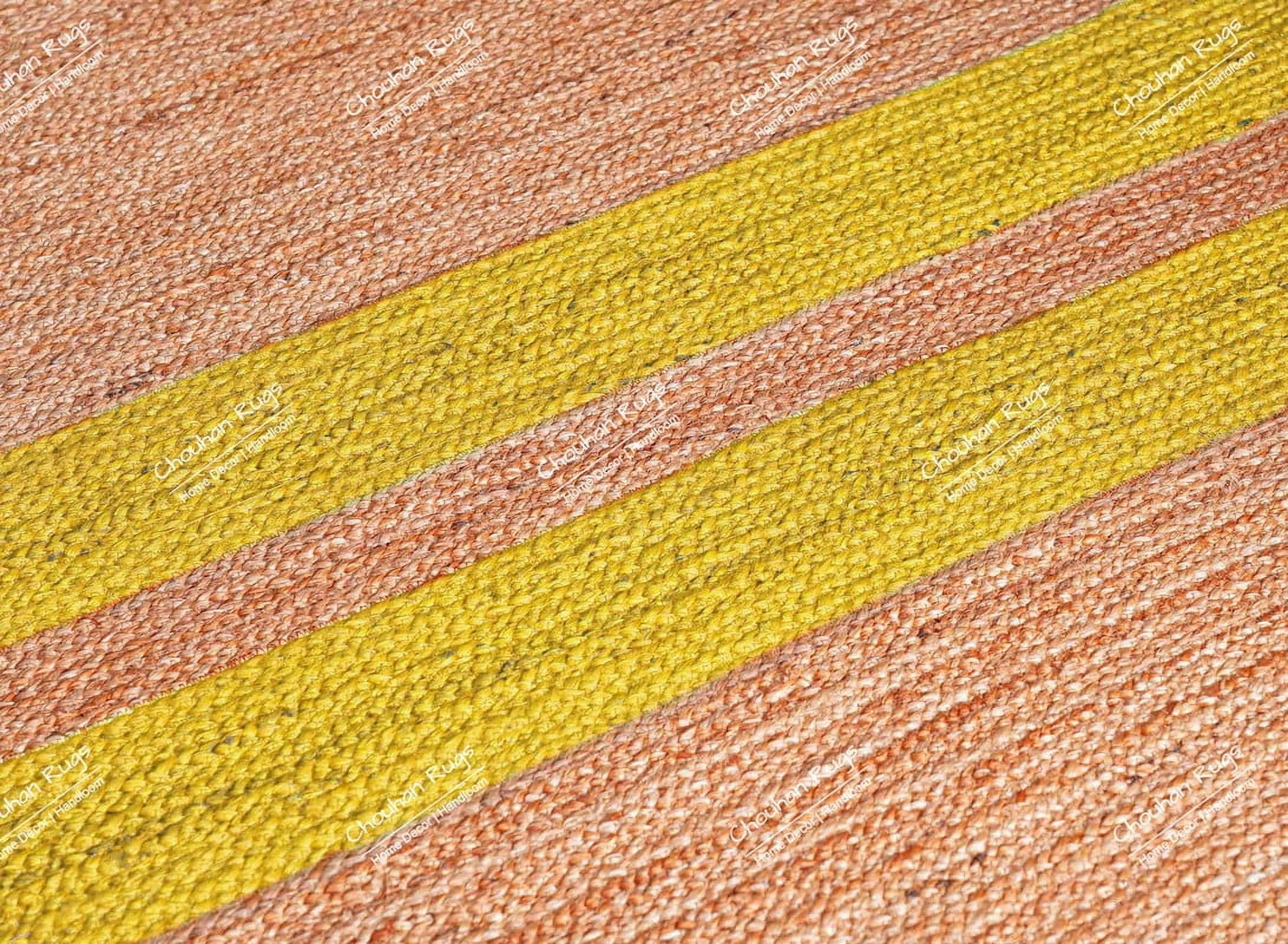 Chouhan Rugs Natural Jute Yellow Lined Rug Bohemian Rug Decor Rug Handwoven Rug Custom Rug Decorative Rug
