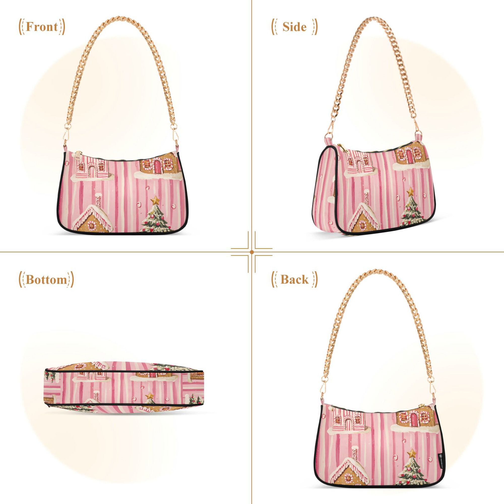 FORMRS Womens Shoulder Bag with Chain Strap Clutch Purse Cute Tote Handbag, Gingerbread Houses
