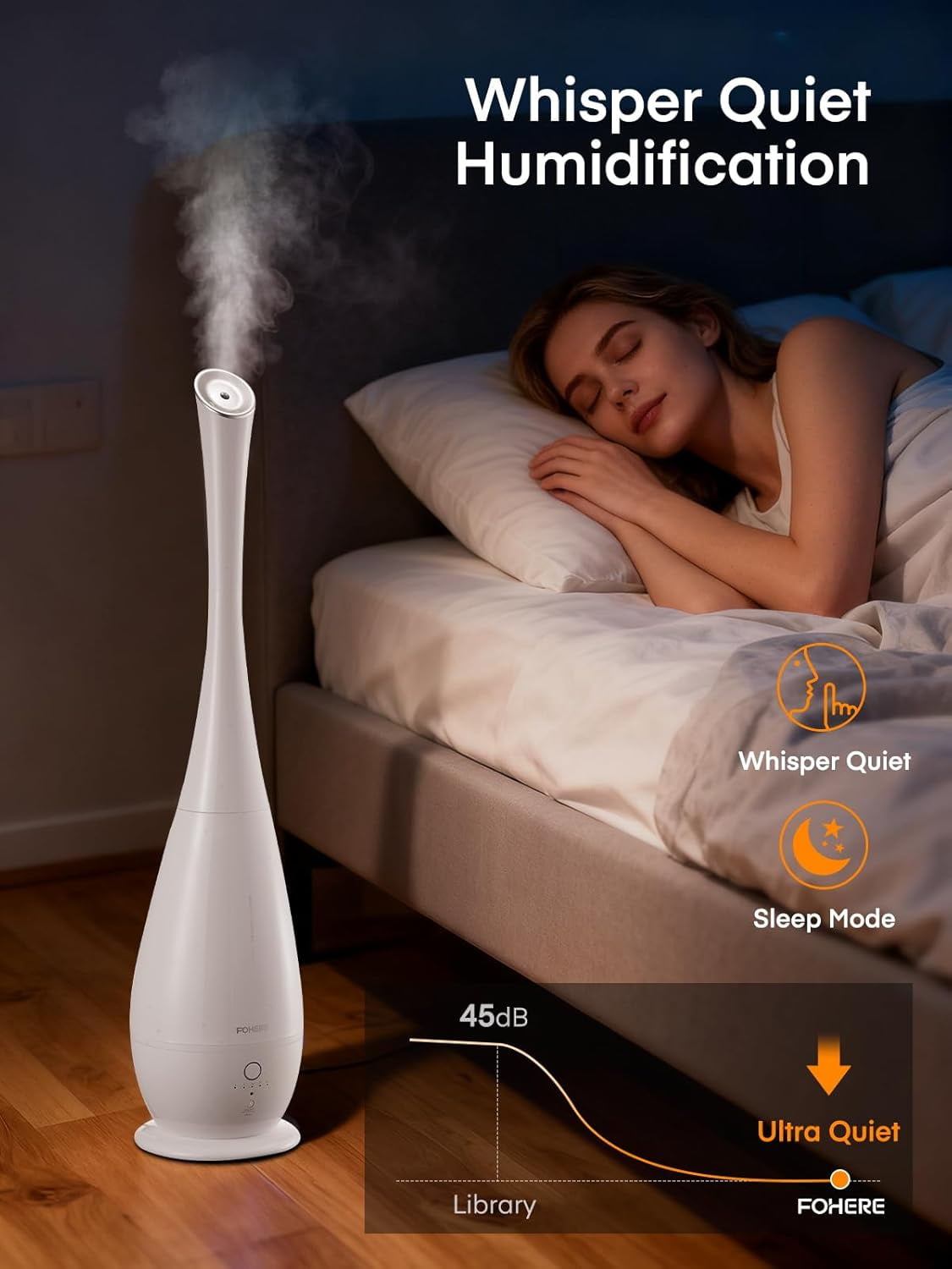 Humidifiers for Bedroom Large Room, 5L Cool Mist Quiet Humidifier 48H Long Last for Indoor Plant, Baby, Home, Office with Humidity Sensor, Aroma Box, 3 Speed Settings, White