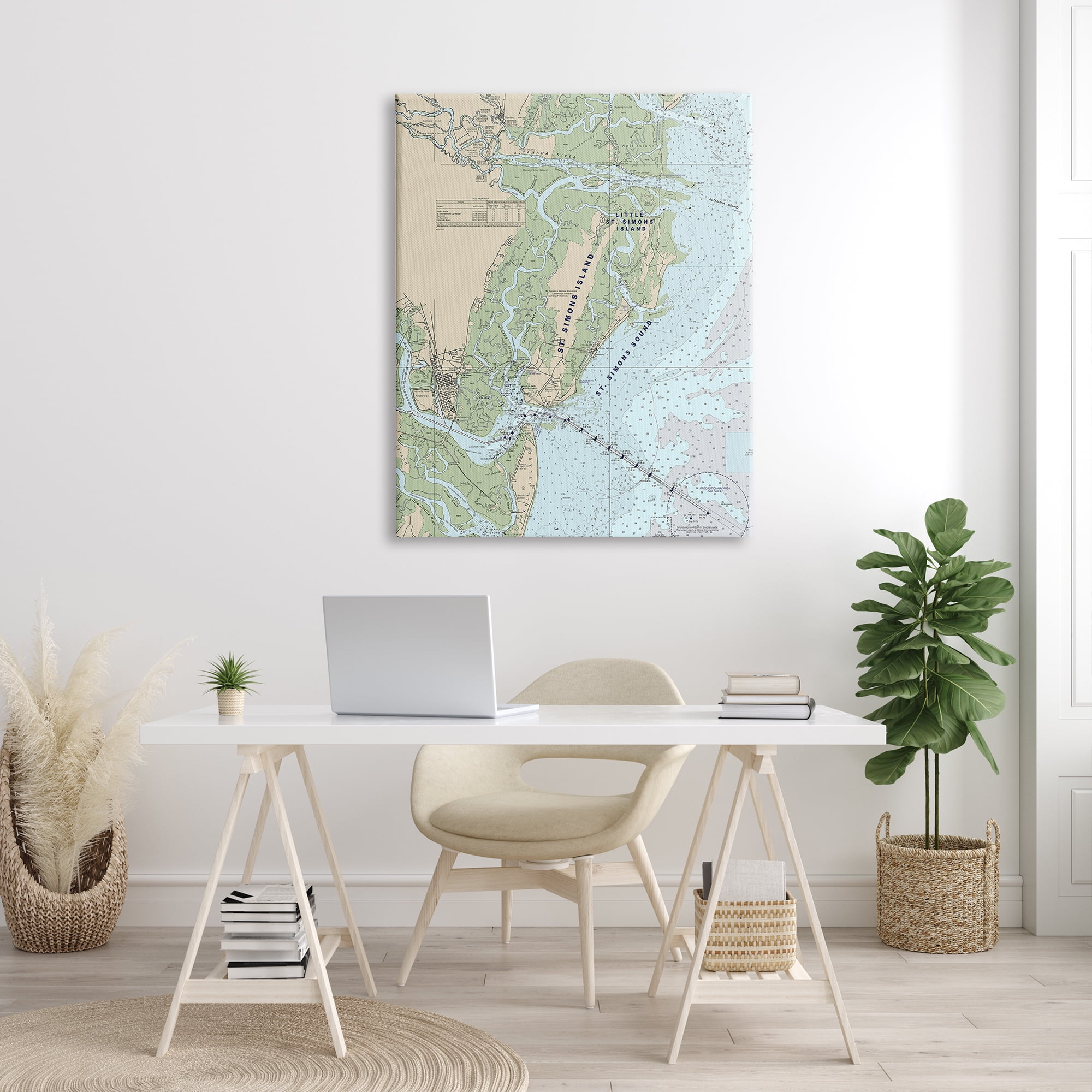 Stupell Industries Traditional St. Simons Island Nautical Map Blue Green, 36 x 48, Designed by Daphne Polselli