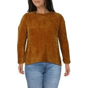 Style & Co. Womens Petites Cable Knit Ribbed Crewneck Sweater Orange PXL
